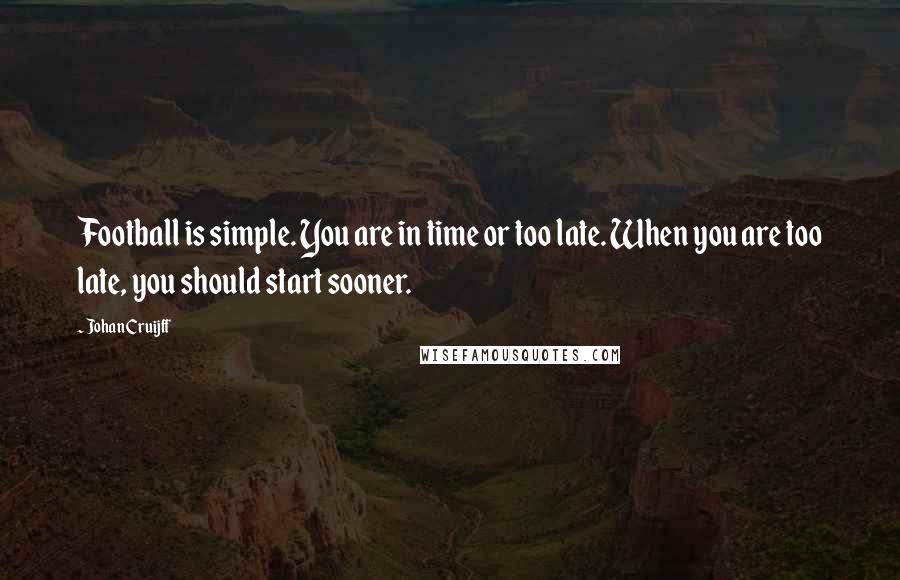 Johan Cruijff quotes: Football is simple. You are in time or too late. When you are too late, you should start sooner.