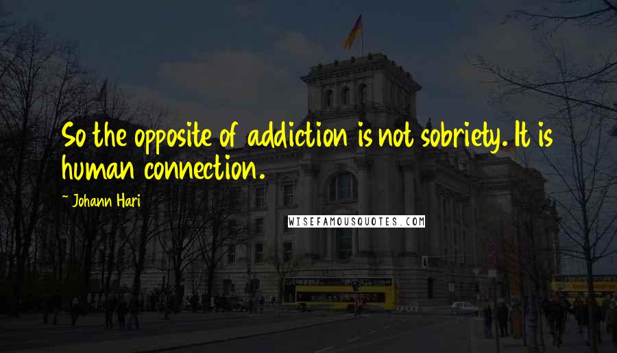 Johann Hari quotes: So the opposite of addiction is not sobriety. It is human connection.