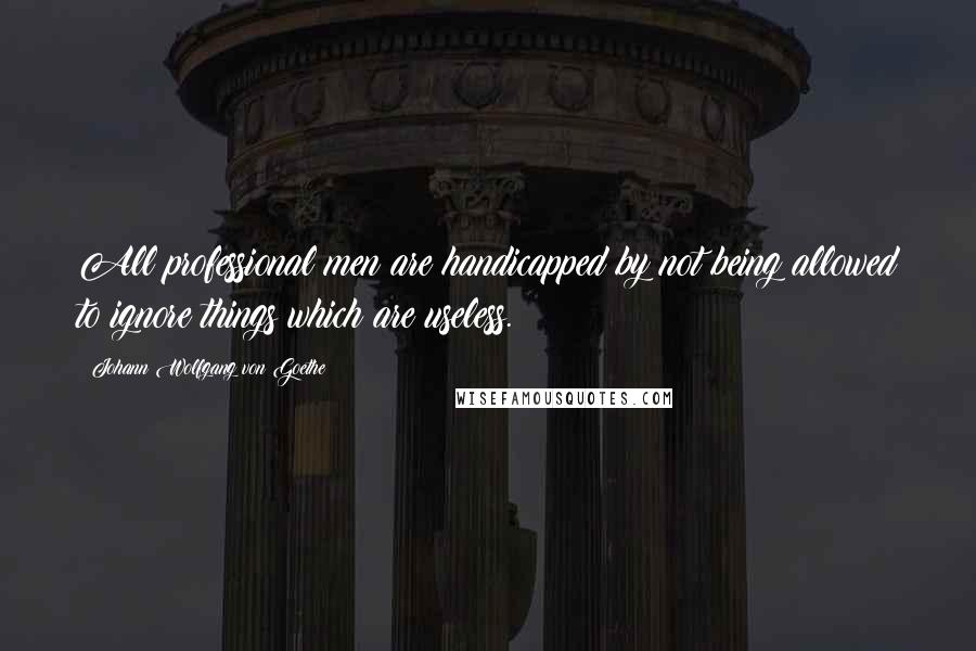 Johann Wolfgang Von Goethe quotes: All professional men are handicapped by not being allowed to ignore things which are useless.