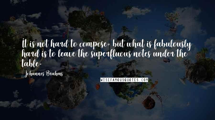 Johannes Brahms quotes: It is not hard to compose, but what is fabulously hard is to leave the superfluous notes under the table. Johannes Brahms quotes: It is not hard to compose, but what is fabulously hard is to leave the superfluous notes under the table.