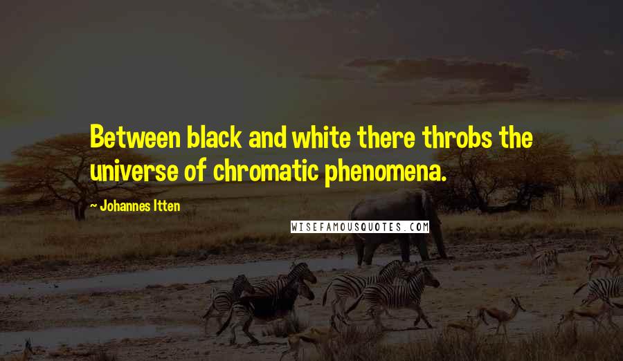 Johannes Itten quotes: Between black and white there throbs the universe of chromatic phenomena.