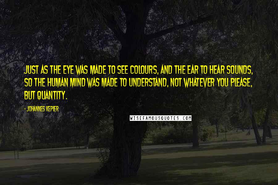 Johannes Kepler quotes: Just as the eye was made to see colours, and the ear to hear sounds, so the human mind was made to understand, not whatever you please, but quantity.