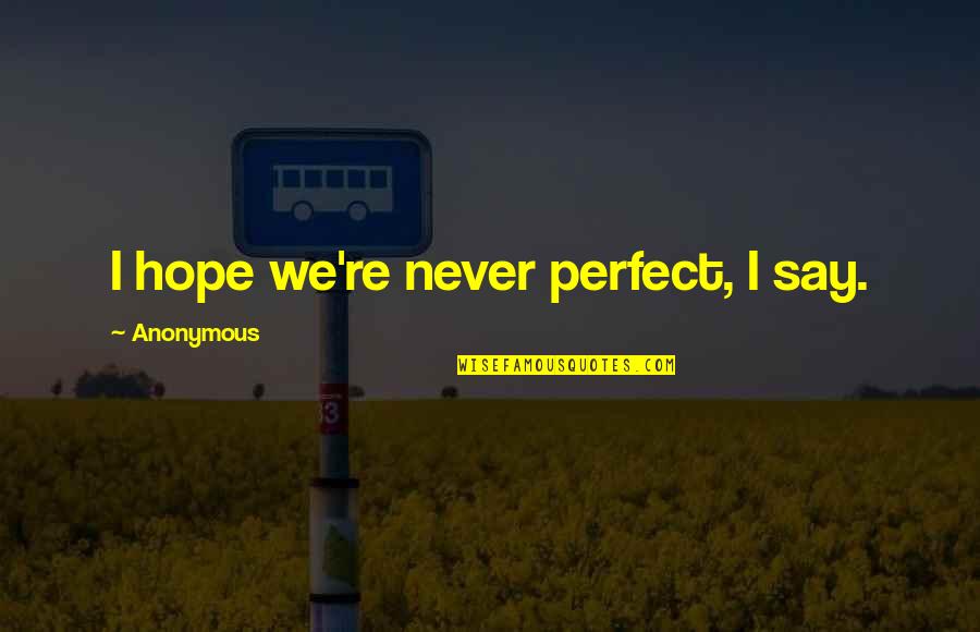 Johannine Epistles Quotes By Anonymous: I hope we're never perfect, I say.