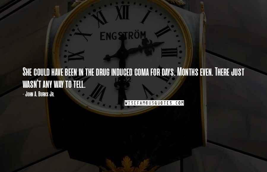 John A. Burks Jr. quotes: She could have been in the drug induced coma for days. Months even. There just wasn't any way to tell.