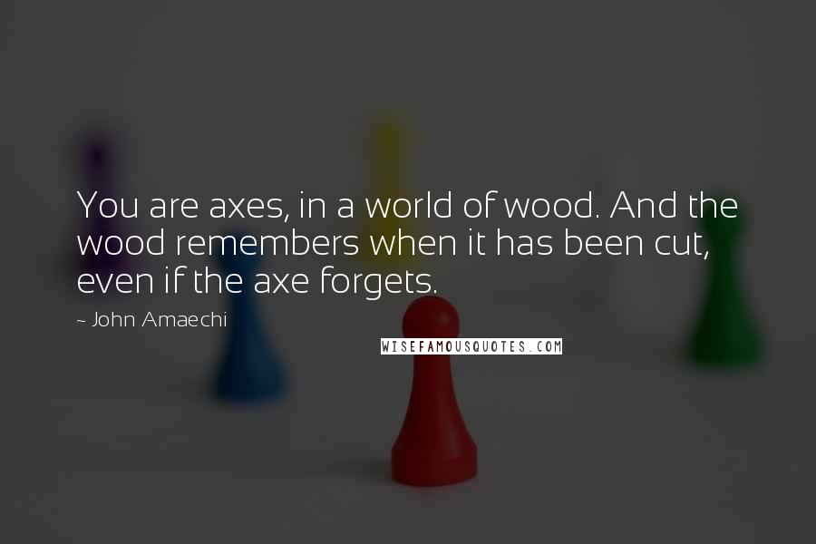 John Amaechi quotes: You are axes, in a world of wood. And the wood remembers when it has been cut, even if the axe forgets.