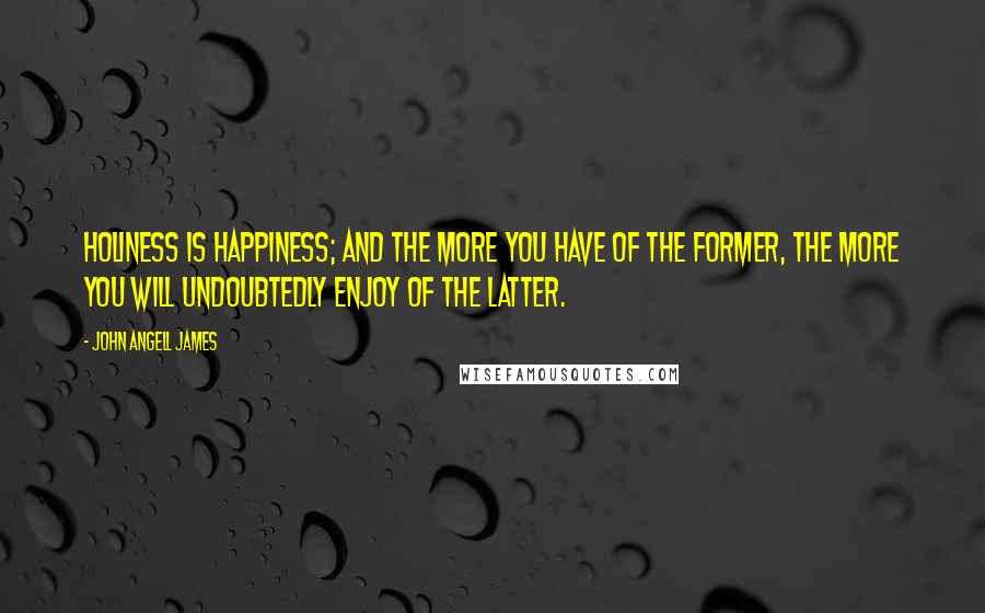 John Angell James quotes: Holiness is happiness; and the more you have of the former, the more you will undoubtedly enjoy of the latter.