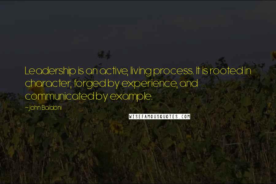 John Baldoni quotes: Leadership is an active, living process. It is rooted in character, forged by experience, and communicated by example.