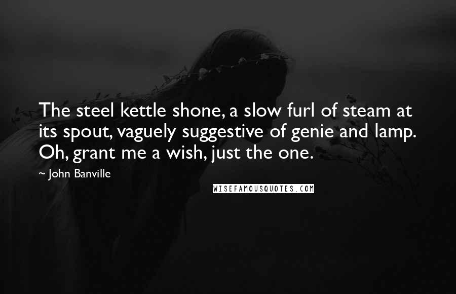 John Banville quotes: The steel kettle shone, a slow furl of steam at its spout, vaguely suggestive of genie and lamp. Oh, grant me a wish, just the one.