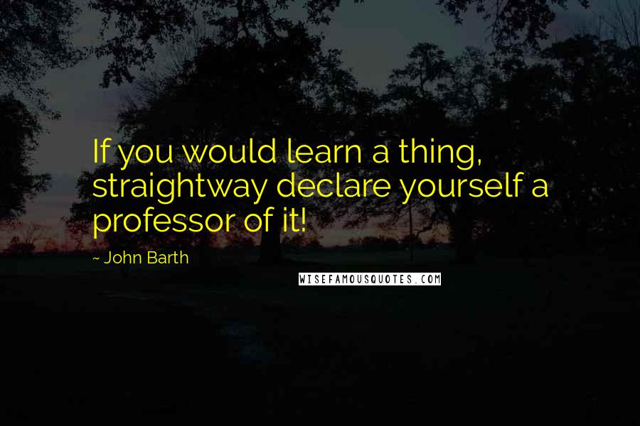 John Barth quotes: If you would learn a thing, straightway declare yourself a professor of it!