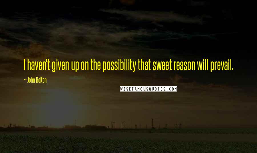 John Bolton quotes: I haven't given up on the possibility that sweet reason will prevail.