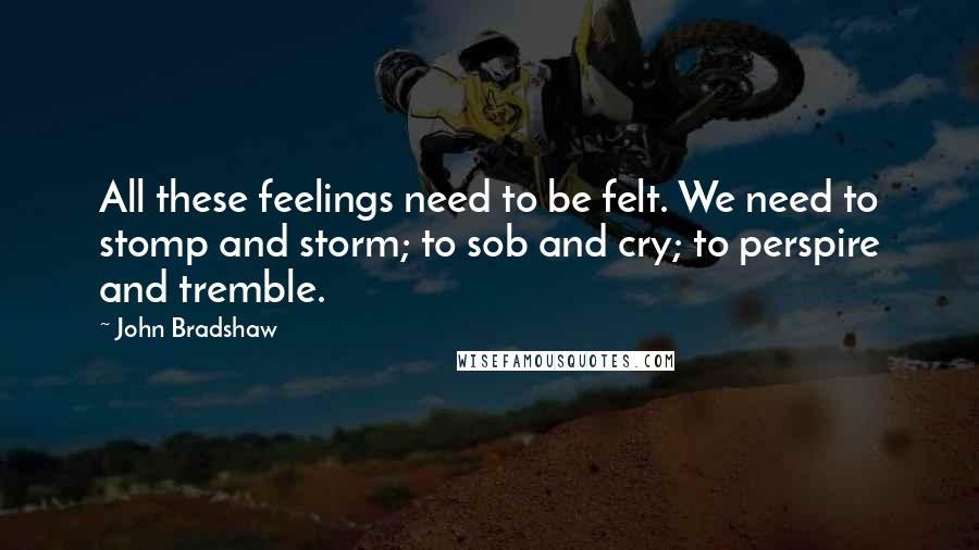 John Bradshaw quotes: All these feelings need to be felt. We need to stomp and storm; to sob and cry; to perspire and tremble.