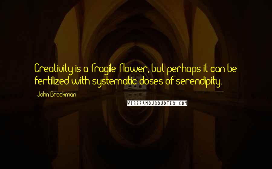 John Brockman quotes: Creativity is a fragile flower, but perhaps it can be fertilized with systematic doses of serendipity. John Brockman quotes: Creativity is a fragile flower, but perhaps it can be fertilized with systematic doses of serendipity.