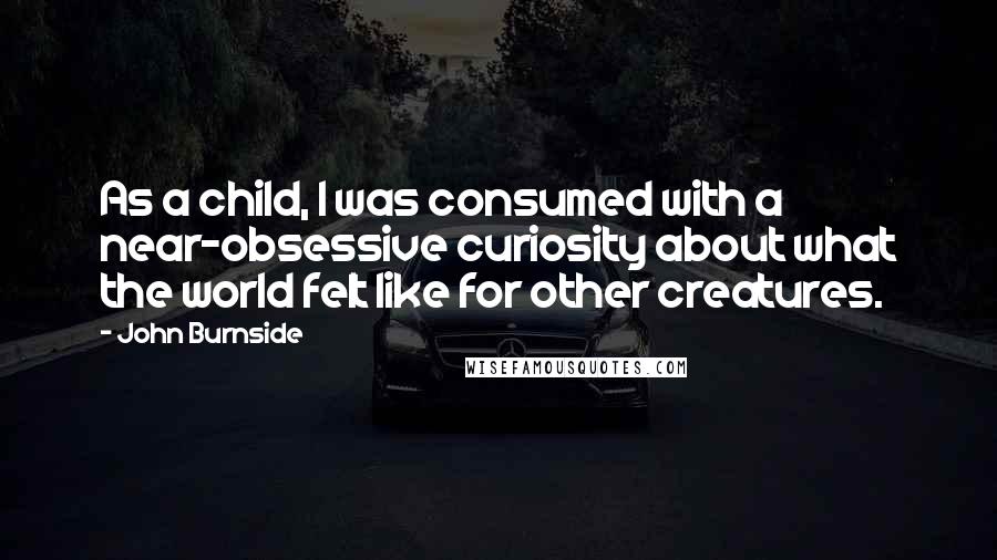 John Burnside quotes: As a child, I was consumed with a near-obsessive curiosity about what the world felt like for other creatures.