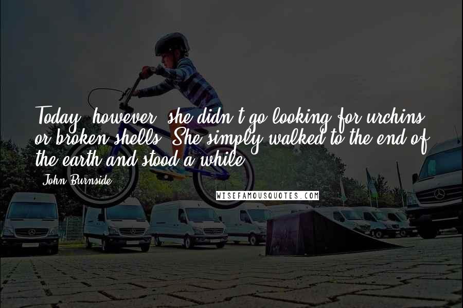 John Burnside quotes: Today, however, she didn't go looking for urchins or broken shells. She simply walked to the end of the earth and stood a while.