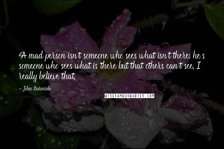 John Burnside quotes: A mad person isn't someone who sees what isn't there; he's someone who sees what is there but that others can't see. I really believe that.