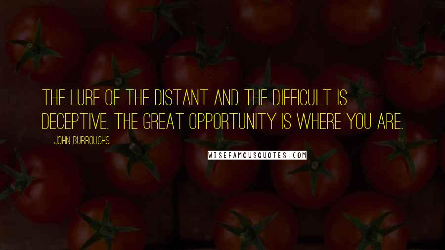 John Burroughs quotes: The lure of the distant and the difficult is deceptive. The great opportunity is where you are.