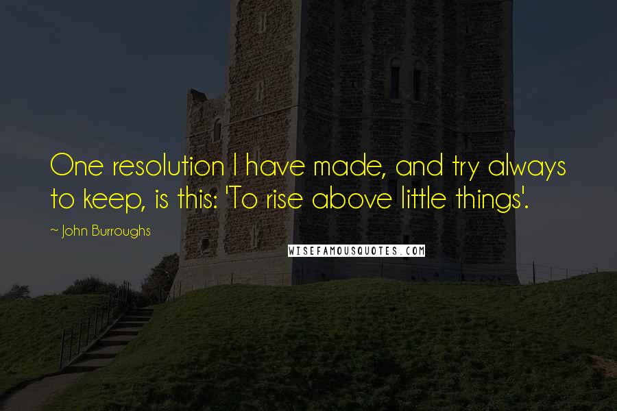 John Burroughs quotes: One resolution I have made, and try always to keep, is this: 'To rise above little things'.