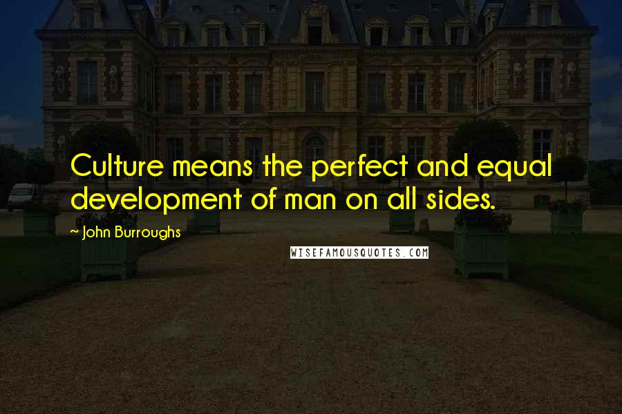 John Burroughs quotes: Culture means the perfect and equal development of man on all sides.