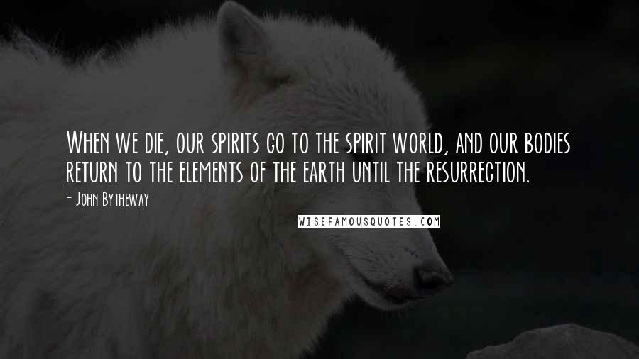 John Bytheway quotes: When we die, our spirits go to the spirit world, and our bodies return to the elements of the earth until the resurrection.