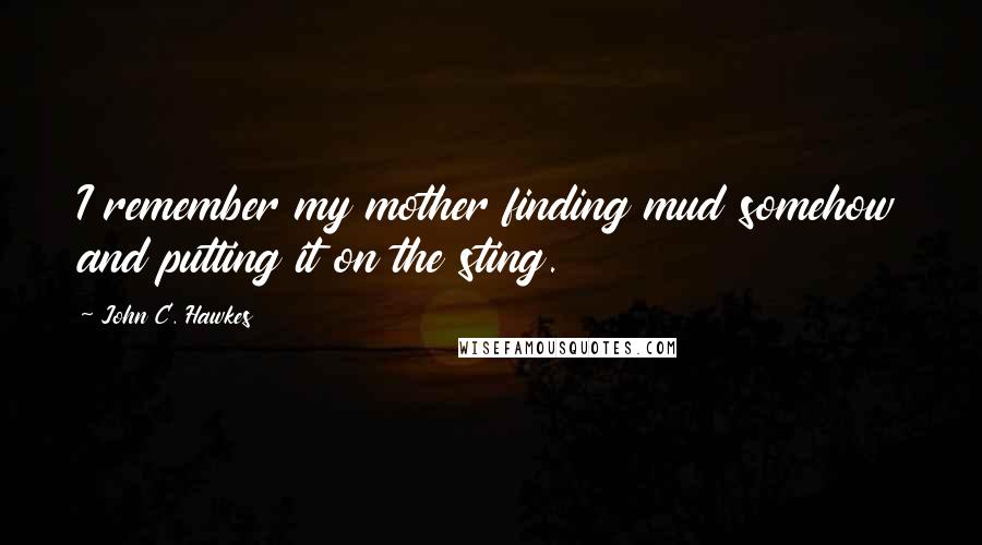 John C. Hawkes quotes: I remember my mother finding mud somehow and putting it on the sting.