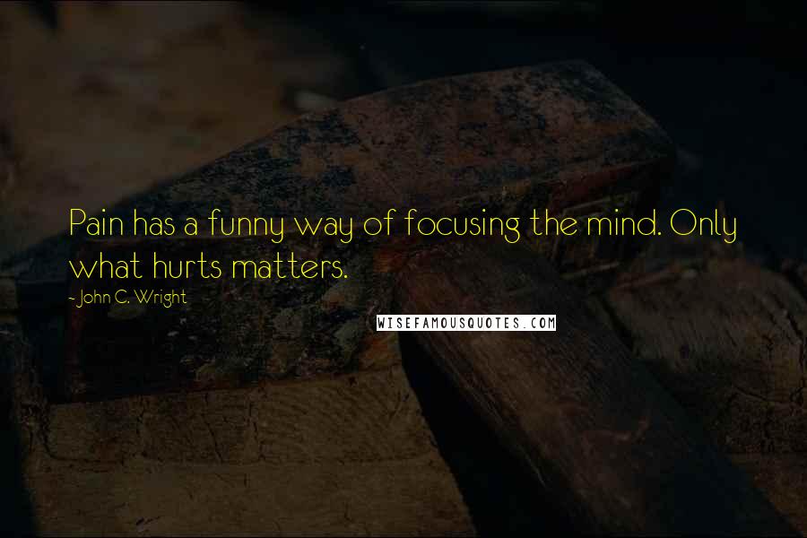 John C. Wright quotes: Pain has a funny way of focusing the mind. Only what hurts matters.