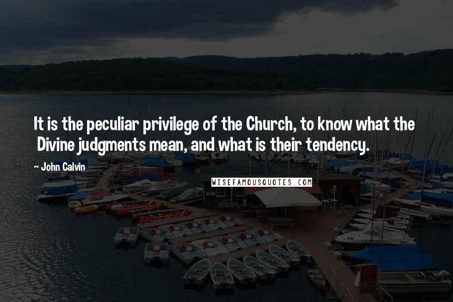 John Calvin quotes: It is the peculiar privilege of the Church, to know what the Divine judgments mean, and what is their tendency.