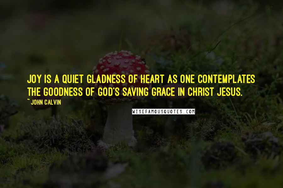 John Calvin quotes: Joy is a quiet gladness of heart as one contemplates the goodness of God's saving grace in Christ Jesus.