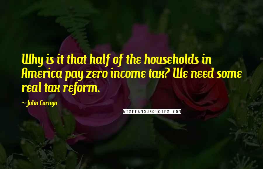 John Cornyn quotes: Why is it that half of the households in America pay zero income tax? We need some real tax reform.