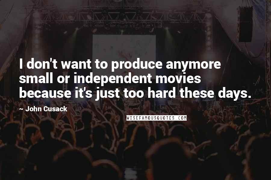 John Cusack quotes: I don't want to produce anymore small or independent movies because it's just too hard these days.