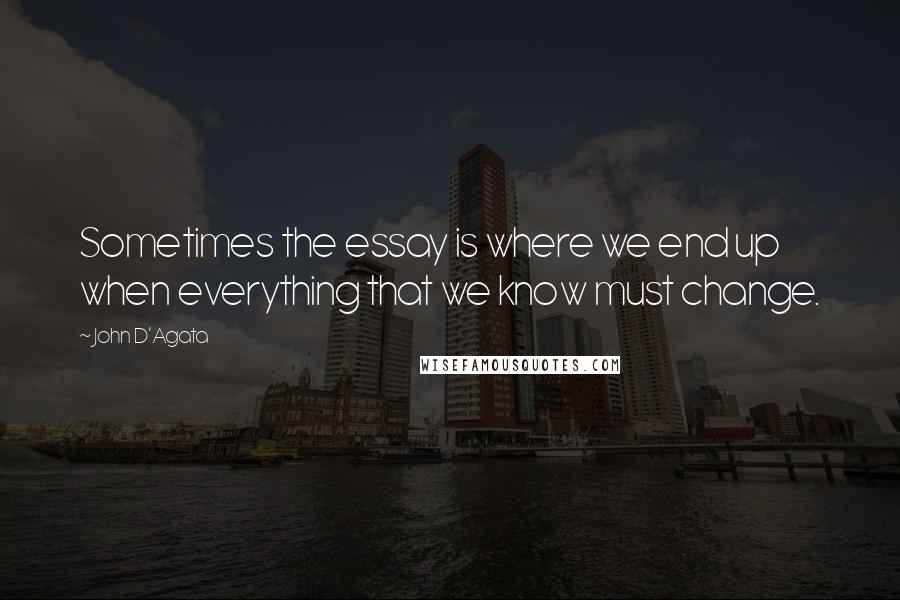 John D'Agata quotes: Sometimes the essay is where we end up when everything that we know must change.