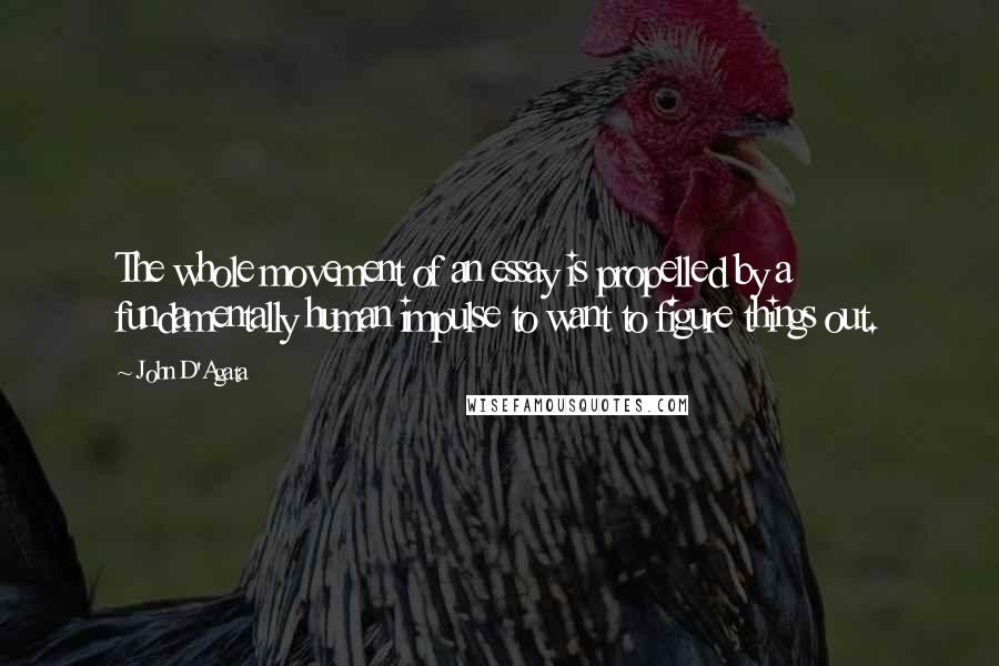 John D'Agata quotes: The whole movement of an essay is propelled by a fundamentally human impulse to want to figure things out.