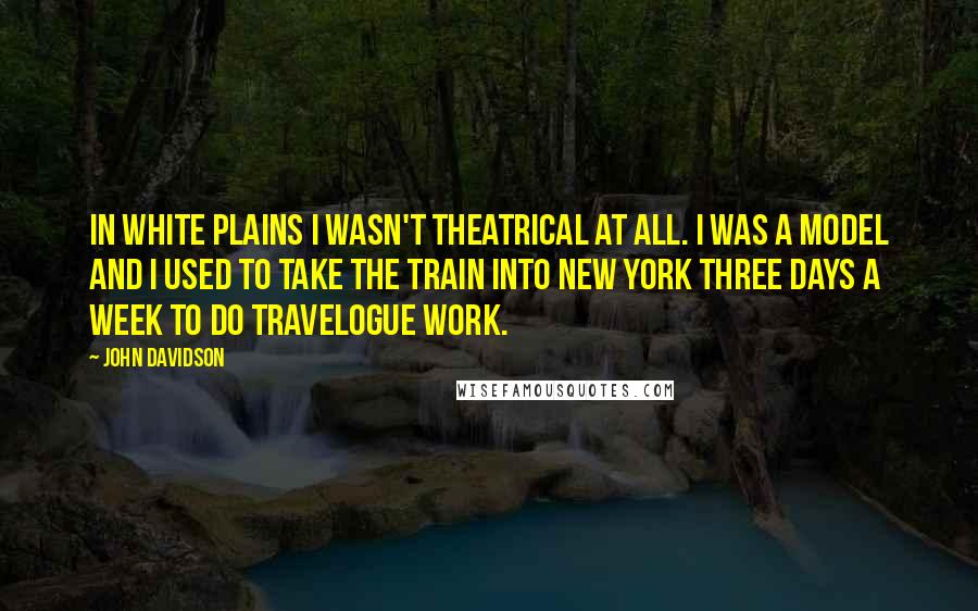 John Davidson quotes: In White Plains I wasn't theatrical at all. I was a model and I used to take the train into New York three days a week to do travelogue work.