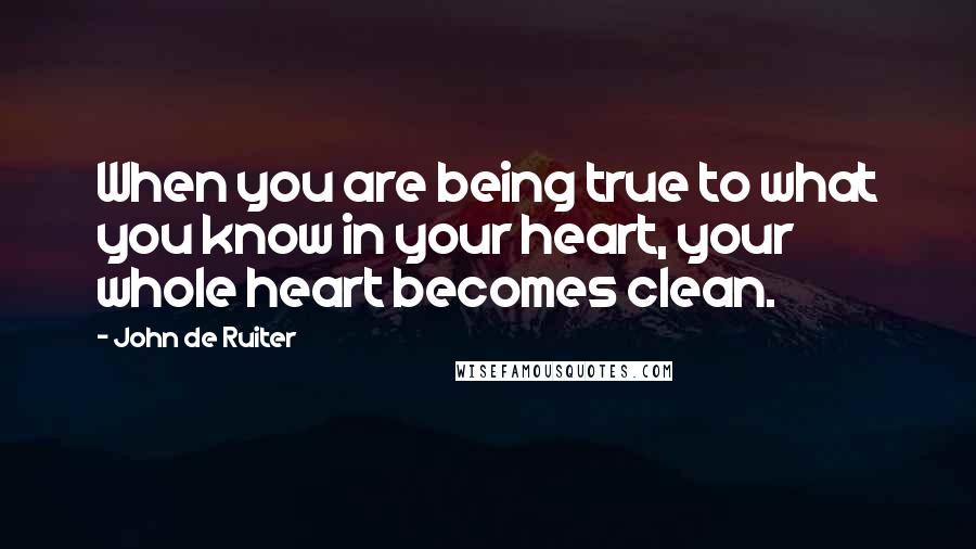 John De Ruiter quotes: When you are being true to what you know in your heart, your whole heart becomes clean.