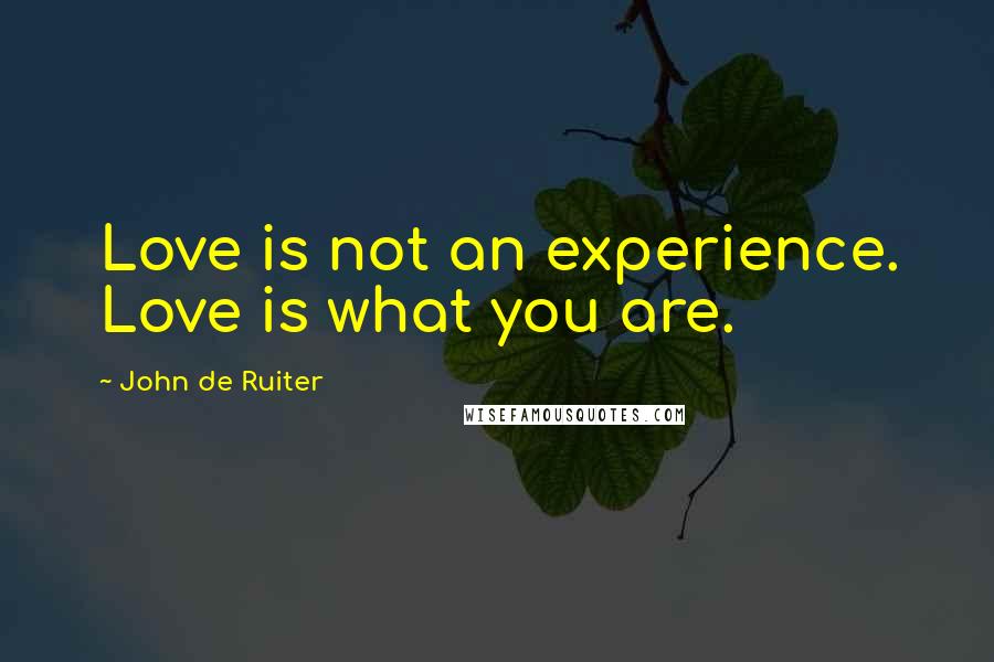 John De Ruiter quotes: Love is not an experience. Love is what you are.