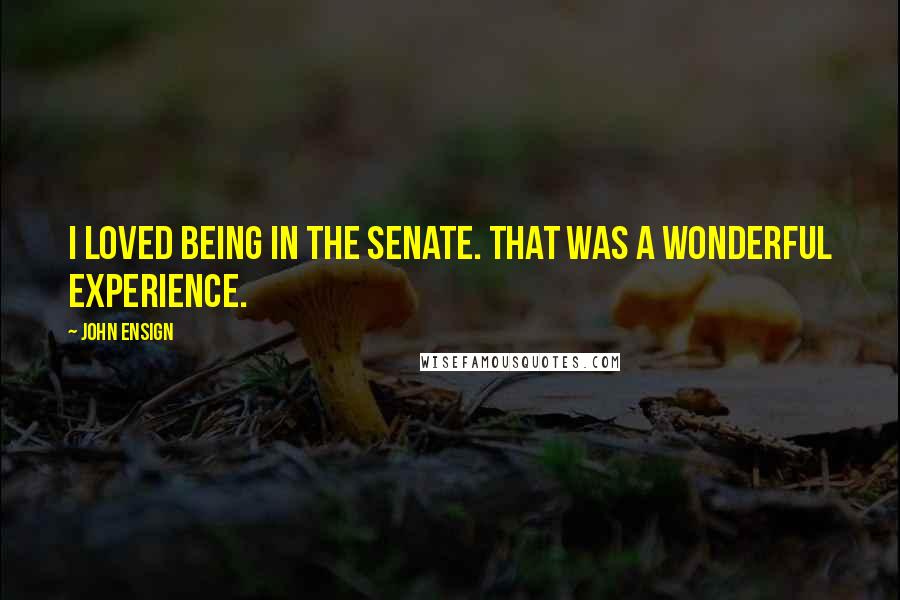 John Ensign quotes: I loved being in the Senate. That was a wonderful experience.