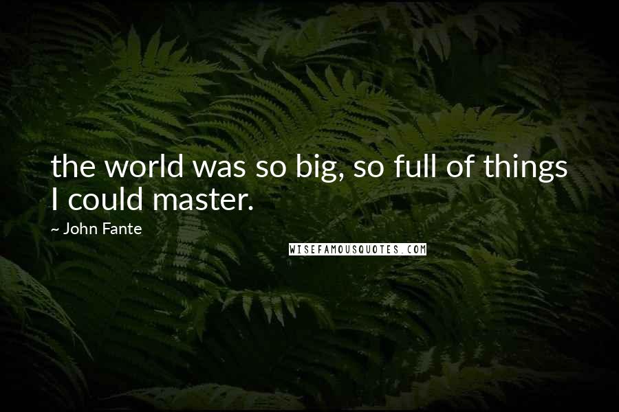 John Fante quotes: the world was so big, so full of things I could master.