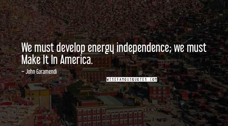 John Garamendi quotes: We must develop energy independence; we must Make It In America.