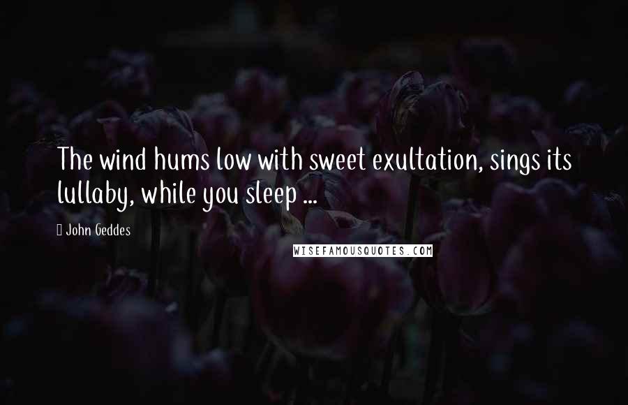 John Geddes quotes: The wind hums low with sweet exultation, sings its lullaby, while you sleep ...