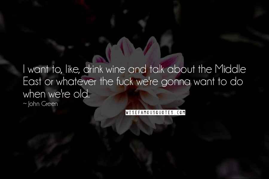 John Green quotes: I want to, like, drink wine and talk about the Middle East or whatever the fuck we're gonna want to do when we're old.