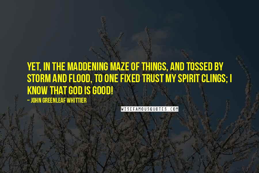 John Greenleaf Whittier quotes: Yet, in the maddening maze of things, And tossed by storm and flood, To one fixed trust my spirit clings; I know that God is good!