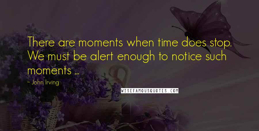 John Irving quotes: There are moments when time does stop. We must be alert enough to notice such moments ...