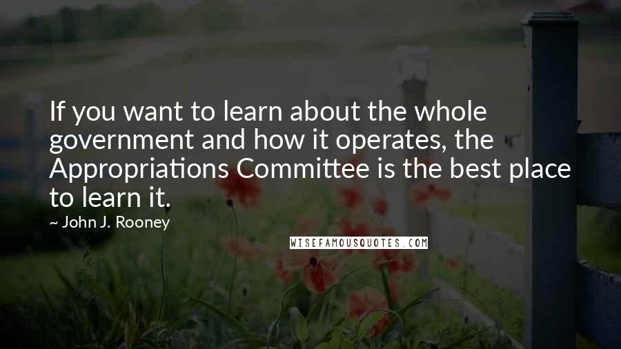 John J. Rooney quotes: If you want to learn about the whole government and how it operates, the Appropriations Committee is the best place to learn it.