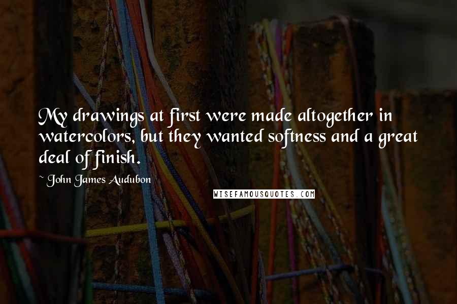 John James Audubon quotes: My drawings at first were made altogether in watercolors, but they wanted softness and a great deal of finish. John James Audubon quotes: My drawings at first were made altogether in watercolors, but they wanted softness and a great deal of finish.
