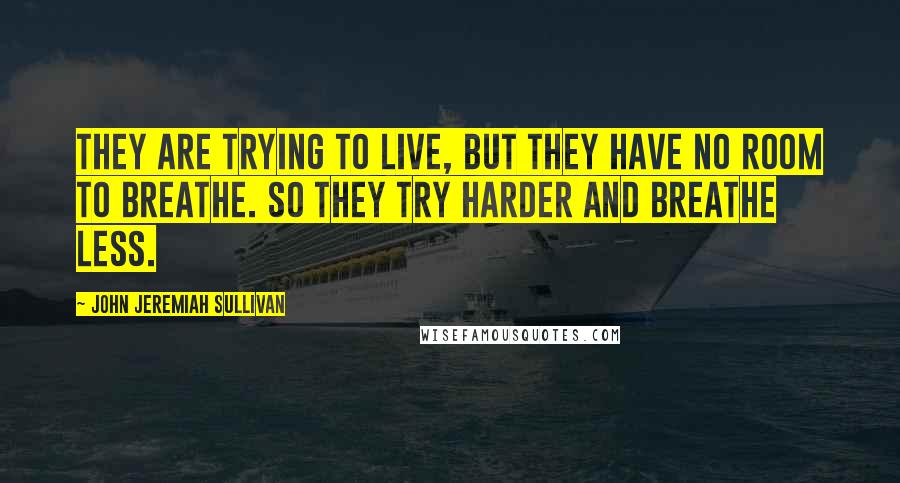 John Jeremiah Sullivan quotes: They are trying to live, but they have no room to breathe. So they try harder and breathe less.