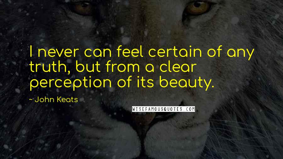 John Keats quotes: I never can feel certain of any truth, but from a clear perception of its beauty. John Keats quotes: I never can feel certain of any truth, but from a clear perception of its beauty.
