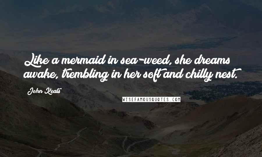 John Keats quotes: Like a mermaid in sea-weed, she dreams awake, trembling in her soft and chilly nest. John Keats quotes: Like a mermaid in sea-weed, she dreams awake, trembling in her soft and chilly nest.