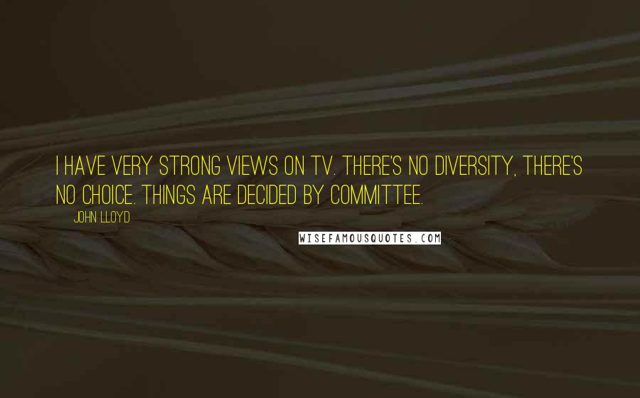 John Lloyd quotes: I have very strong views on TV. There's no diversity, there's no choice. Things are decided by committee.