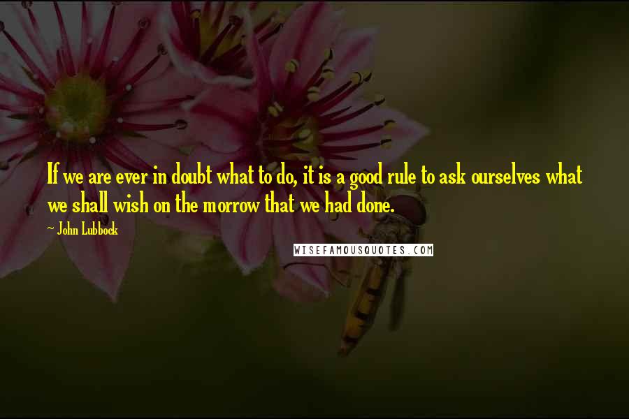 John Lubbock quotes: If we are ever in doubt what to do, it is a good rule to ask ourselves what we shall wish on the morrow that we had done.