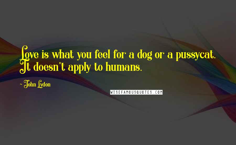 John Lydon quotes: Love is what you feel for a dog or a pussycat. It doesn't apply to humans.