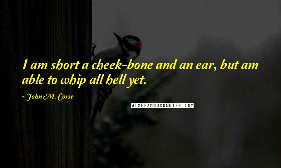 John M. Corse quotes: I am short a cheek-bone and an ear, but am able to whip all hell yet.